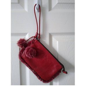 Patricia Nash Leather Sheepskin Sherpa Red Wristlet Wallet